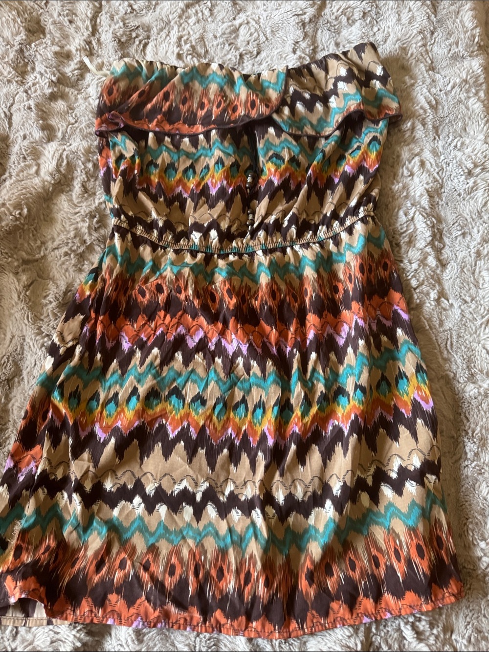 Colorful Strapless Boho Print Dress